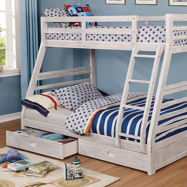 California III Wire-Brushed White Twin/Full Bunk Bed w/ 2 Drawers - My Sweet Home Furniture (Queens, NY)