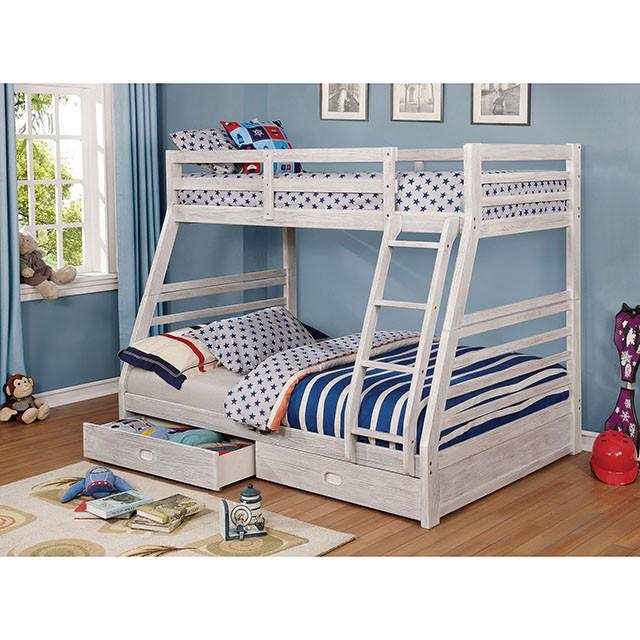 California III Wire-Brushed White Twin/Full Bunk Bed w/ 2 Drawers - My Sweet Home Furniture (Queens, NY)