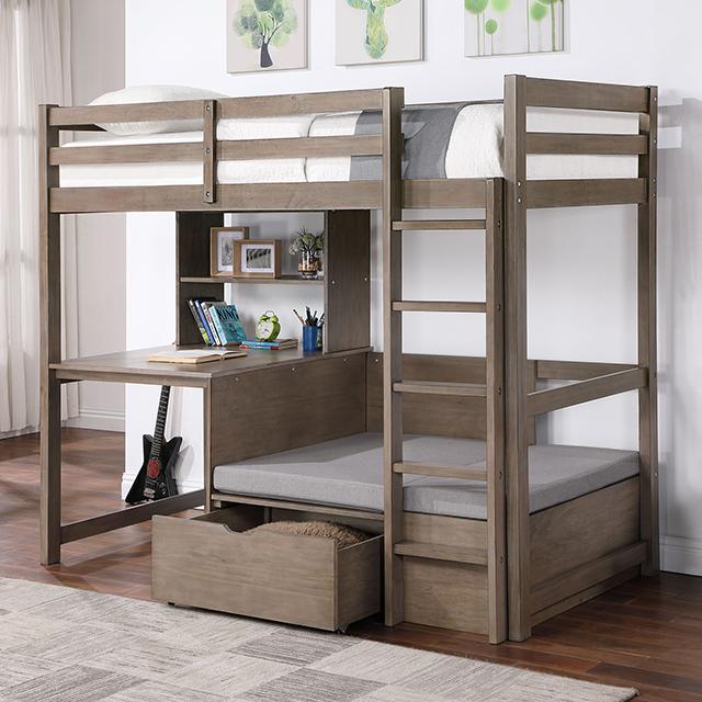 CALLISTUS Twin Workstation Loft Bed, White & Gray - My Sweet Home Furniture (Queens, NY)