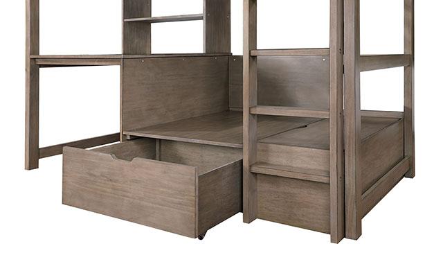 CALLISTUS Twin Workstation Loft Bed, White & Gray - My Sweet Home Furniture (Queens, NY)