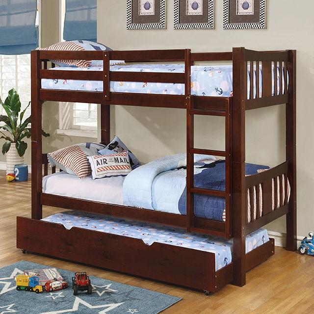 Cameron Dark Walnut, White & Gray Full/Full Bunk Bed - My Sweet Home Furniture (Queens, NY)