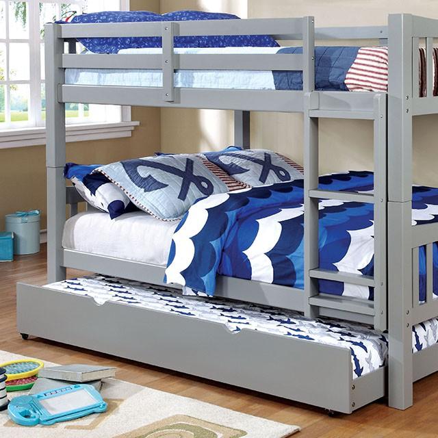 Cameron Dark Walnut, White & Gray Full/Full Bunk Bed - My Sweet Home Furniture (Queens, NY)
