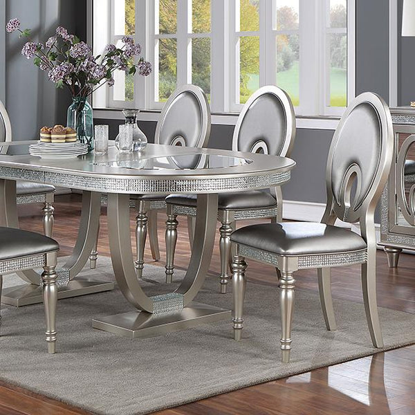 CATHALINA Oval Dining Table, Silver - My Sweet Home Furniture (Queens, NY)