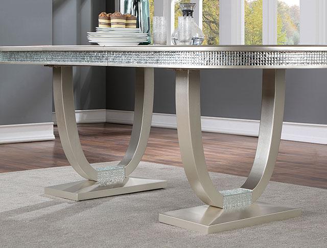 CATHALINA Oval Dining Table, Silver - My Sweet Home Furniture (Queens, NY)
