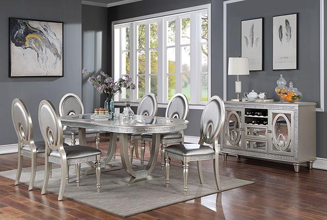 CATHALINA Oval Dining Table, Silver - My Sweet Home Furniture (Queens, NY)