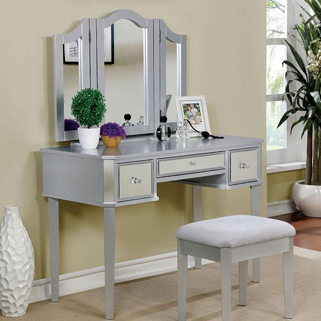 CLARISSE Silver Vanity w/ Stool - My Sweet Home Furniture (Queens, NY)