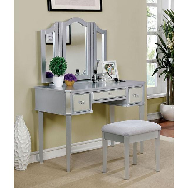 CLARISSE Silver Vanity w/ Stool - My Sweet Home Furniture (Queens, NY)