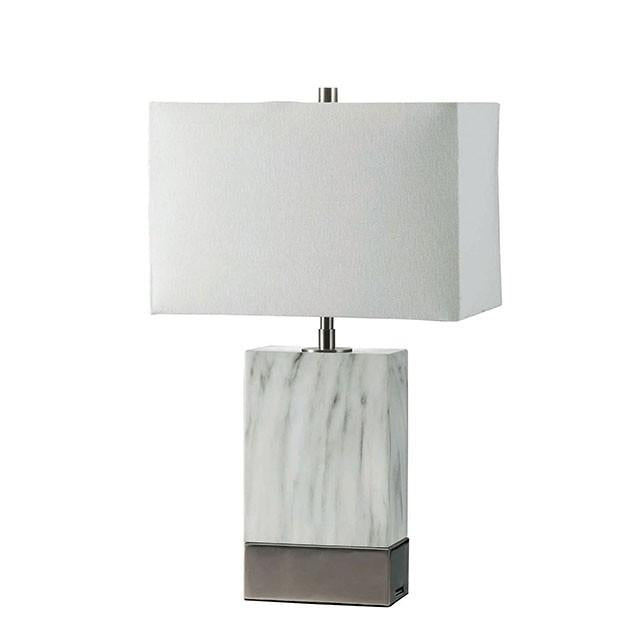 Faith White Marble/Silver 20"H White Marble Steel Table Lamp - My Sweet Home Furniture (Queens, NY)