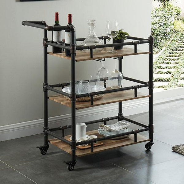 Aylmer Sand Black/Natural Serving Cart - My Sweet Home Furniture (Queens, NY)