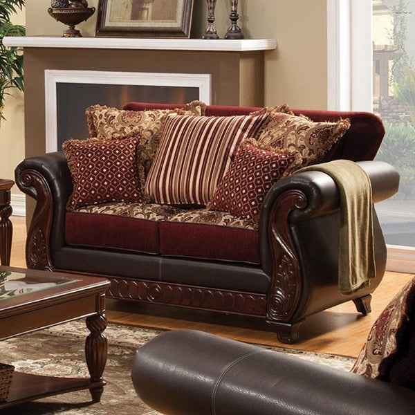 Franklin Burgundy/Espresso Love Seat, Burgundy - My Sweet Home Furniture (Queens, NY)