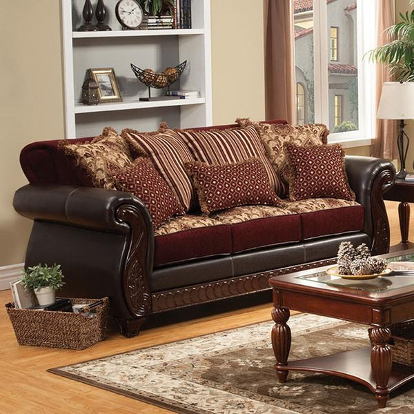 Franklin Burgundy/Espresso Sofa, Burgundy - My Sweet Home Furniture (Queens, NY)