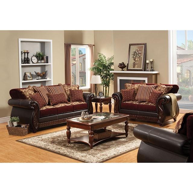 Franklin Burgundy/Espresso Love Seat, Burgundy - My Sweet Home Furniture (Queens, NY)