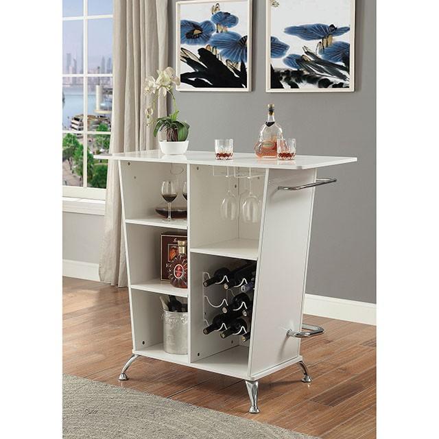 Fuero White/Chrome Bar Table (K/D) - My Sweet Home Furniture (Queens, NY)