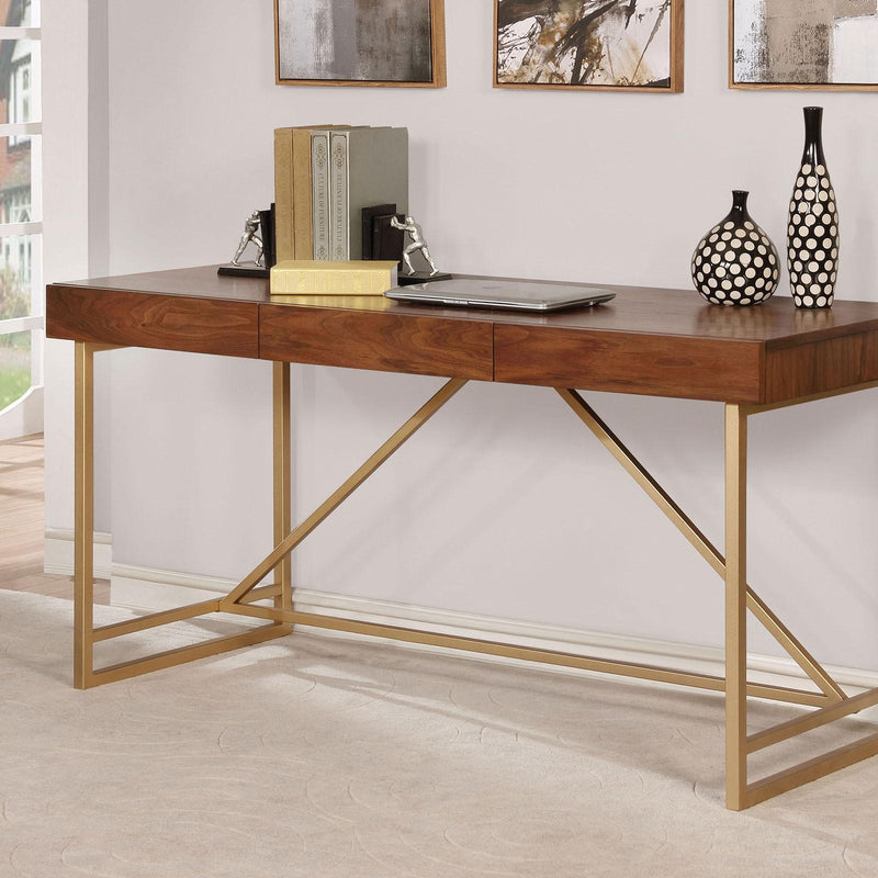 Halstein Light Walnut/Gold Desk - My Sweet Home Furniture (Queens, NY)