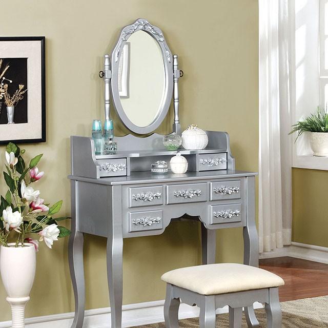 Harriet Silver Vanity w/ Stool - My Sweet Home Furniture (Queens, NY)