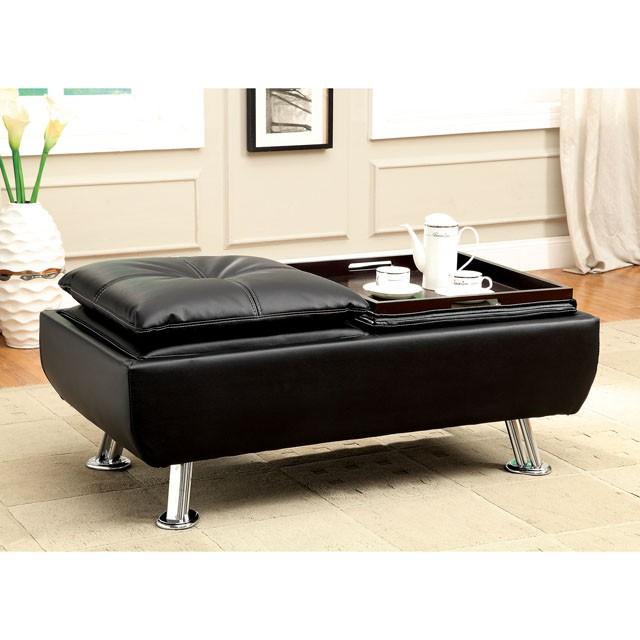 HAUSER II Black/Chrome Ottoman, Black - My Sweet Home Furniture (Queens, NY)