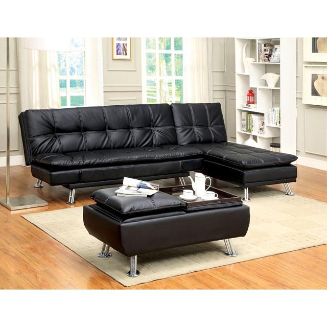 HAUSER II Black/Chrome Ottoman, Black - My Sweet Home Furniture (Queens, NY)