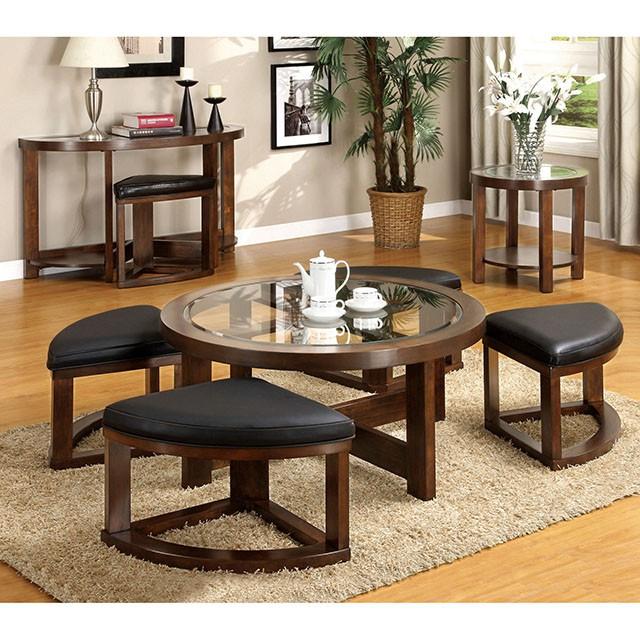 Crystal Cove II Dark Walnut Round Coffee Table w/ 4 Stools - My Sweet Home Furniture (Queens, NY)