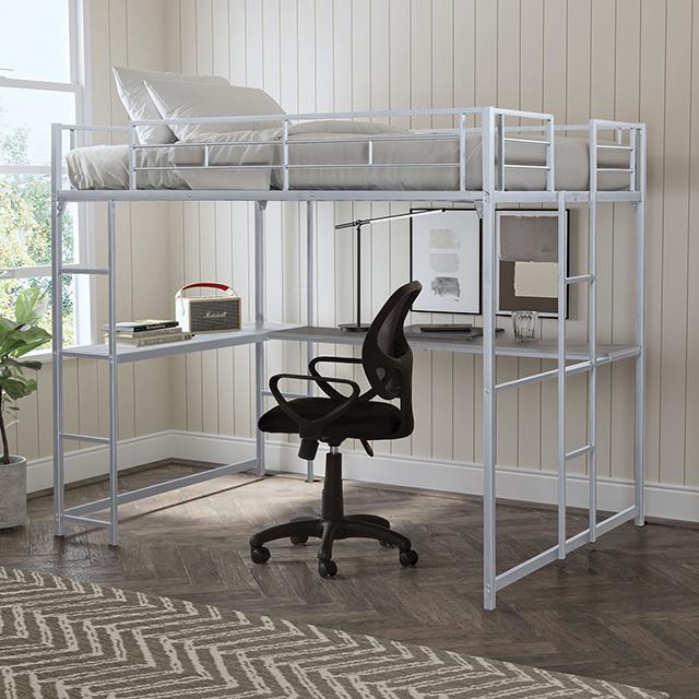 Cybill Full Loft Bed White, Silver, & Black - My Sweet Home Furniture (Queens, NY)