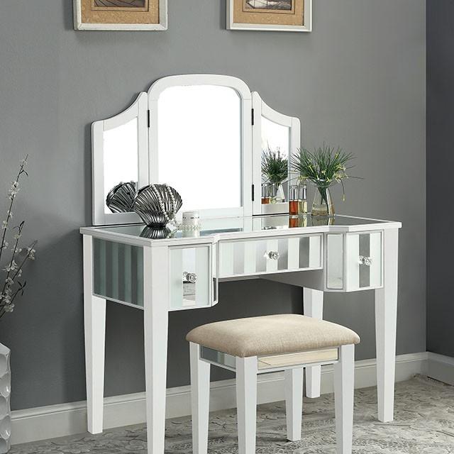 Cyndi White Vanity w/ Stool - My Sweet Home Furniture (Queens, NY)