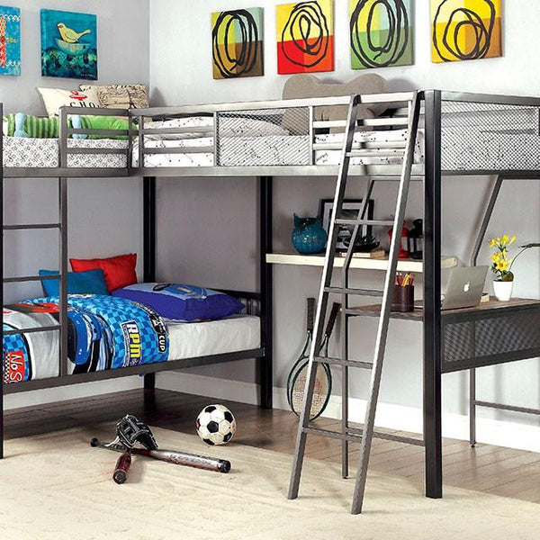 BALLARAT Silver Triple Twin Bunk Bed w/ Desk - My Sweet Home Furniture (Queens, NY)