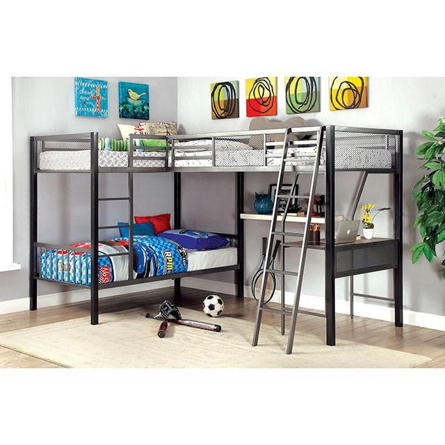 BALLARAT Silver Triple Twin Bunk Bed w/ Desk - My Sweet Home Furniture (Queens, NY)