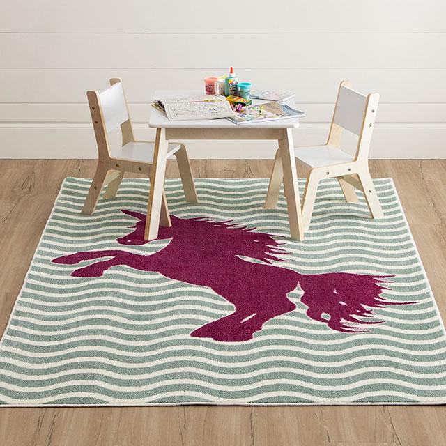 BARON 5' X 8', Area Rug, Horse, Sage Green/Fuchsia - My Sweet Home Furniture (Queens, NY)