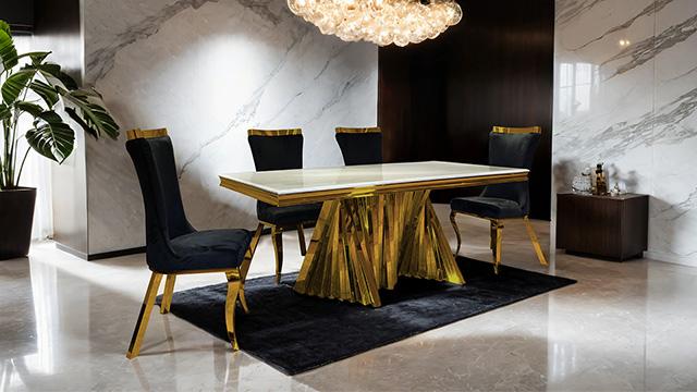 Basilicata 7 Pc Dining Set Gold & Silver - My Sweet Home Furniture (Queens, NY)