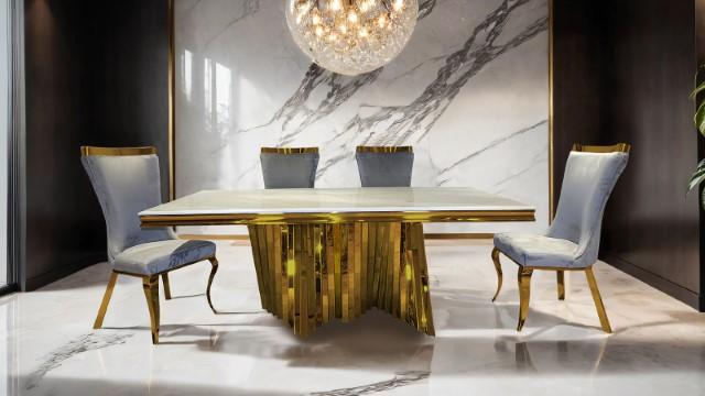 Basilicata 7 Pc Dining Set Gold & Silver - My Sweet Home Furniture (Queens, NY)