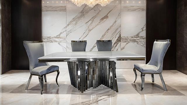 Basilicata 7 Pc Dining Set Gold & Silver - My Sweet Home Furniture (Queens, NY)
