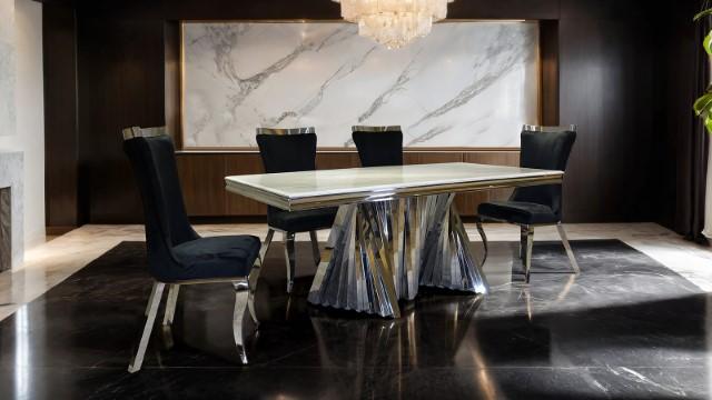 Basilicata 7 Pc Dining Set Gold & Silver - My Sweet Home Furniture (Queens, NY)