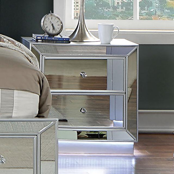 BELLADONNA Night Stand w/ LED & USB, Silver - My Sweet Home Furniture (Queens, NY)