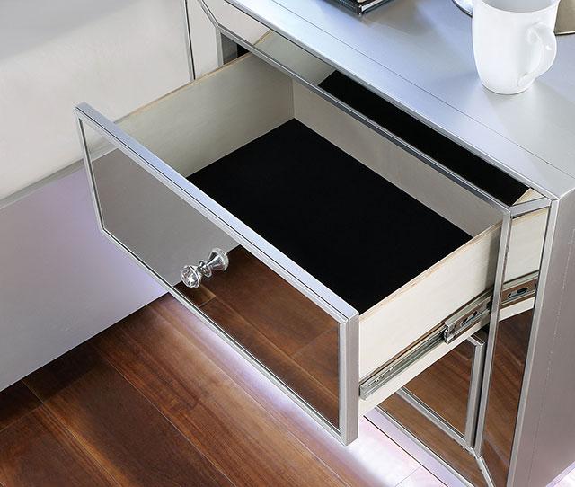 BELLADONNA Night Stand w/ LED & USB, Silver - My Sweet Home Furniture (Queens, NY)