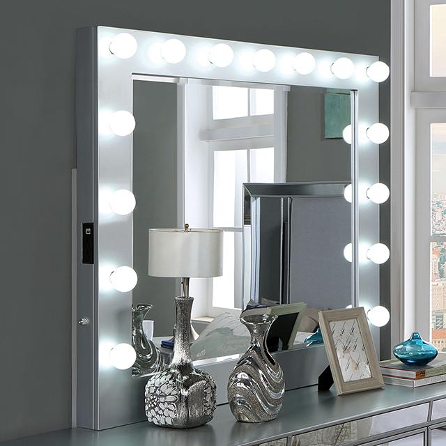 BELLADONNA Mirror w/ USB, Power, Light, Silver - My Sweet Home Furniture (Queens, NY)