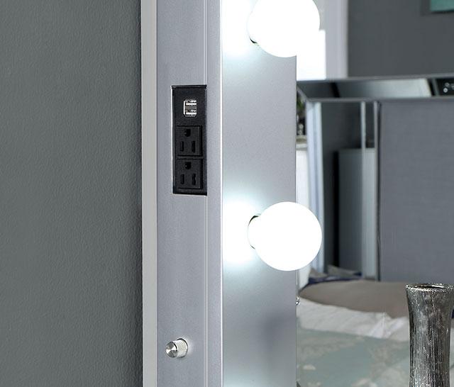 BELLADONNA Mirror w/ USB, Power, Light, Silver - My Sweet Home Furniture (Queens, NY)