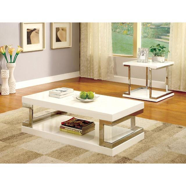 MEDA White/Chrome End Table, White - My Sweet Home Furniture (Queens, NY)