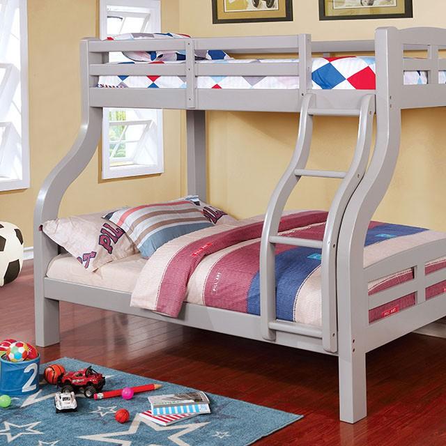 SOLPINE Gray & Oak Twin/Full Bunk Bed - My Sweet Home Furniture (Queens, NY)