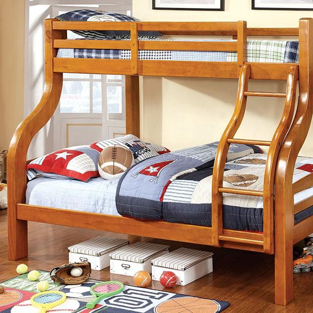 SOLPINE Gray & Oak Twin/Full Bunk Bed - My Sweet Home Furniture (Queens, NY)
