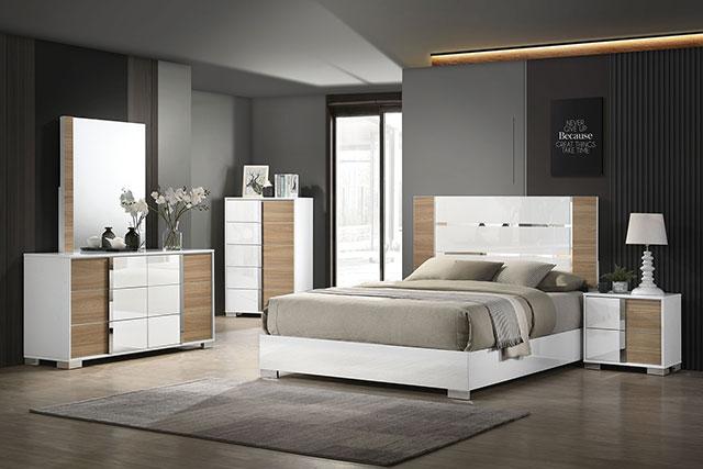 ERLANGEN Cal.King Bed, White/Natural - My Sweet Home Furniture (Queens, NY)
