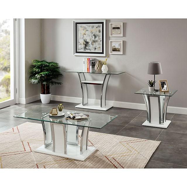 Staten Glossy White/Chrome Sofa Table - My Sweet Home Furniture (Queens, NY)
