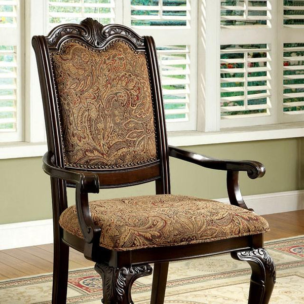 BELLAGIO Brown Cherry/Pattern Fabric Arm Chair (2/CTN) - My Sweet Home Furniture (Queens, NY)
