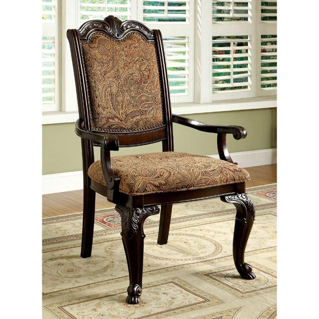 BELLAGIO Brown Cherry/Pattern Fabric Arm Chair (2/CTN) - My Sweet Home Furniture (Queens, NY)