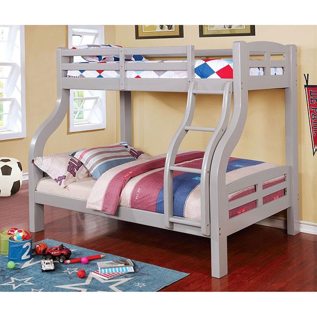 SOLPINE Gray & Oak Twin/Full Bunk Bed - My Sweet Home Furniture (Queens, NY)