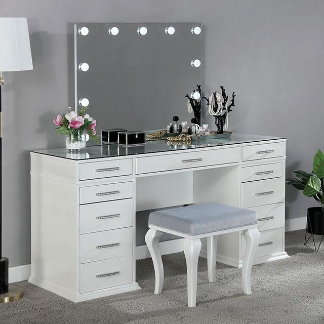 Valentina Vanity Set White & Dark Gray - My Sweet Home Furniture (Queens, NY)