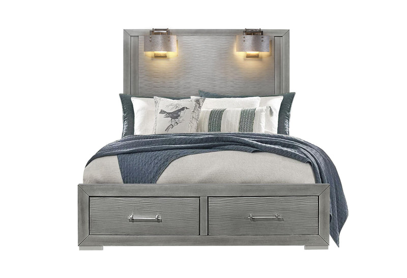 TIFFANY SILVER QUEEN BED WITH LAMPS - My Sweet Home Furniture (Queens, NY)