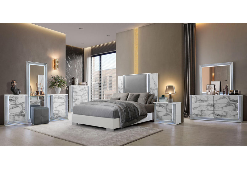 YLIME WHITE MARBLE QUEEN BED GROUP WITH VANITY SET - My Sweet Home Furniture (Queens, NY)