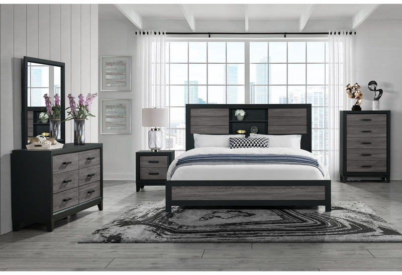 LISBON GREY/BLACK BOOKCASE QUEEN BED GROUP - My Sweet Home Furniture (Queens, NY)