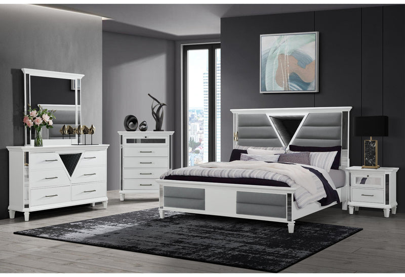 MARCO METALLIC WHITE KING BED GROUP WITH LED 3D MIRROR