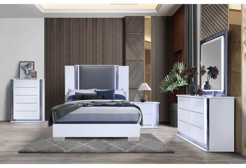 YLIME SMOOTH WHITE QUEEN BED GROUP WITH VANITY SET - My Sweet Home Furniture (Queens, NY)
