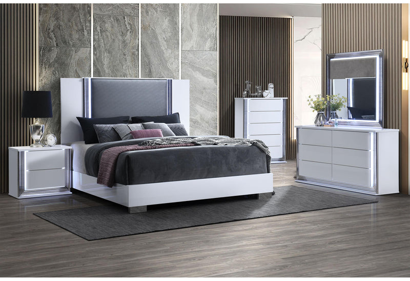 YLIME SMOOTH WHITE KING BED GROUP WITH VANITY SET - My Sweet Home Furniture (Queens, NY)
